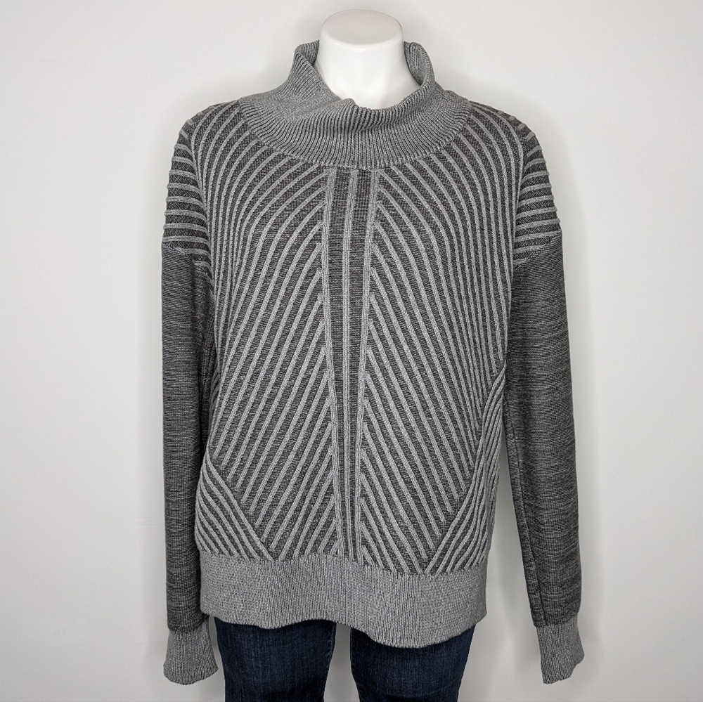 Prana Sentiment grey striped long sleeve 100% organic cotton sweater L